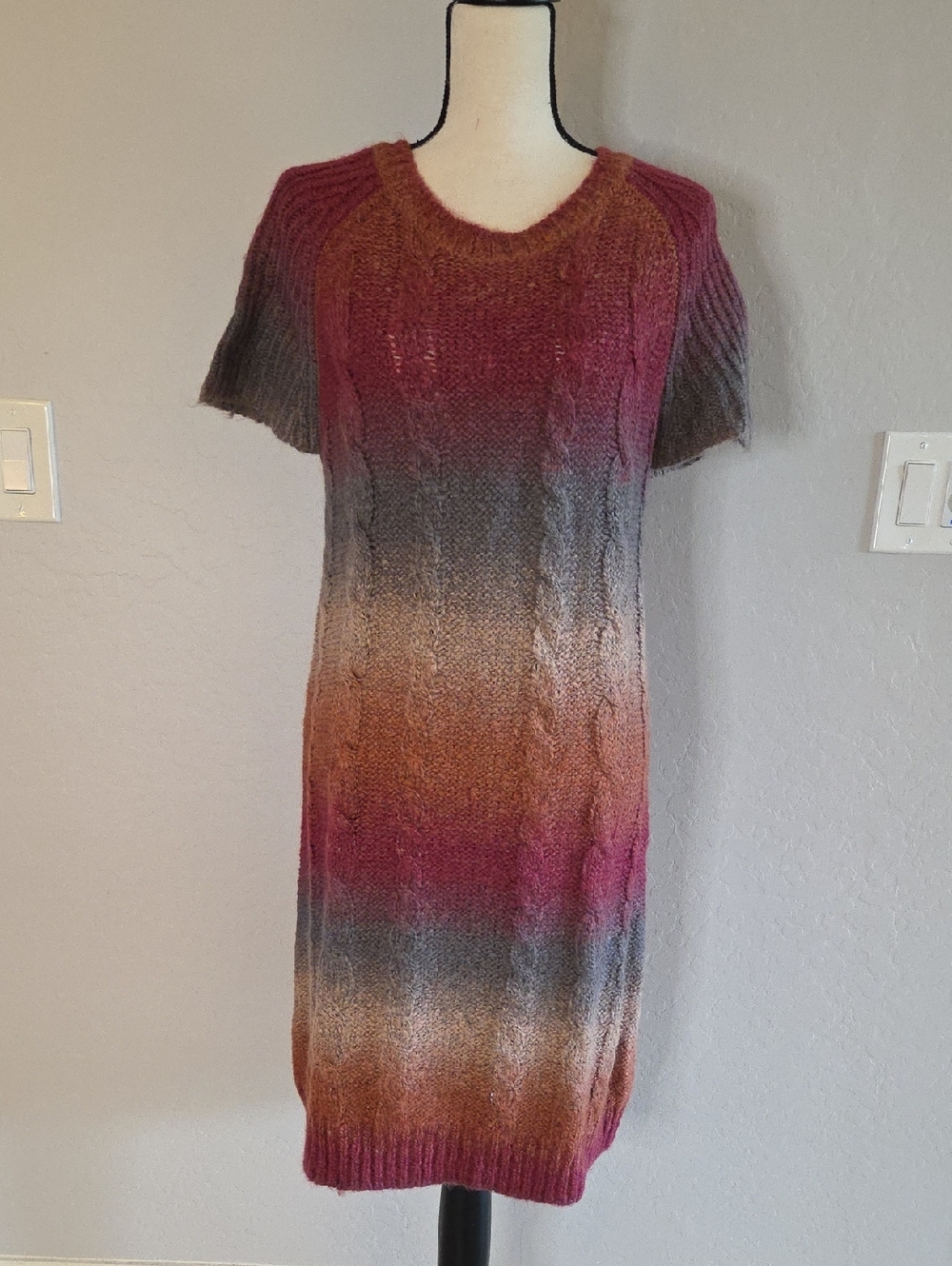 Angie Wool Blend Ombre Knit Midi Dress in Rust, Orange, Tan and Gray Size Lg NWT